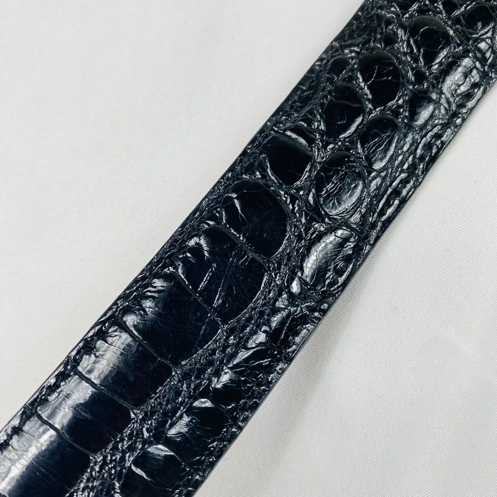 Reptilia Black Crocodile Mens Belt Size 43 Solid Brass Buckle Exotic Leather